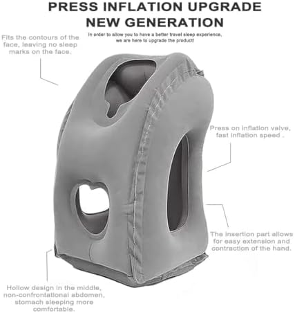 Inflatable Travel Pillow,U-Shaped JYSW Portable Airplane Pillow Multifunctional Neck and Head Support Lap Pillow for Airplanes Trains Buses and Office Napping with Eye Mask, Earplugs, Grey - Image 6