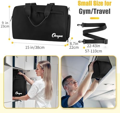Gryme 15 Inch Small Gym Bag with Shoes Compartment and Wet Pocket, Mini Duffle Bag for Men & Women, Small Sports Bag for Travel Carry On, Swimming, Workout, Weekender Overnight - Image 2