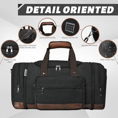 Duffle Bag for Travel,Overnight Weekend Gym Carry On Luggage Bag, 50L Travel Duffel Bag for Men Women, Expandable Spacious Travel Duffel Bag, Black - Image 6