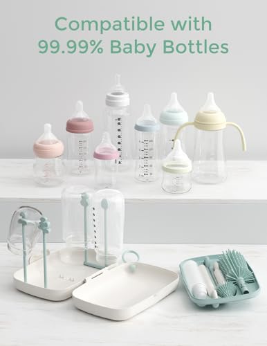 Momcozy Bottle Brush Set - Baby Bottle Cleaner Kit with Silicone Brush, Nipple Brush, Straw Brush, Soap Dispenser, Drying Rack - 7 in 1 Bottle Cleaning Tool for Home and Travel, Green - Image 3