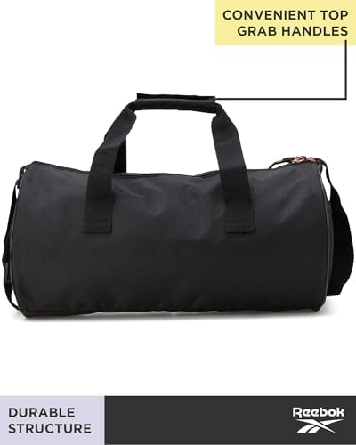 Reebok Duffle Bag - Unisex Lightweight Gym, Sports and Travel Mini Carry On Weekender Bags for Women and Men, Size One Size, Plyo Jet Black With Rose Logo - Image 5