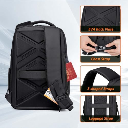 FENRUIEN Expandable Travel Backpack for Men, Water Resistant Computer Backpack with USB Charging Port,Black Laptop Bag 15.6 Inch - Image 5
