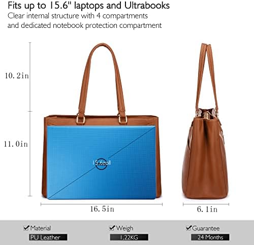 Laptop Tote Bag for Women,15.6 Inch Waterproof Computer Bags Women Business Office Work Bag Briefcase, Brown - Image 5
