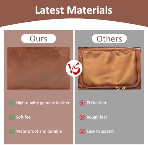 Toiletry Bag for Men, Large Leather bathroom accessories, Travel Essentials Dopp kit, Gifts for Father, Dad, Boyfriend, Grandpa, Shaving Kit for Men Bag - Image 4