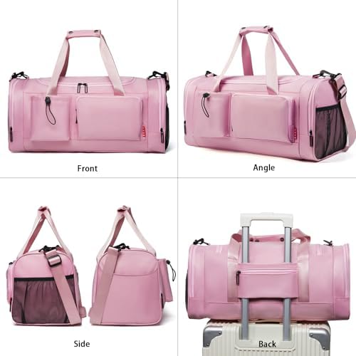 BSHG 21 inch Gym Bags For Men & Women With Shoes Compartment And Wet Pocket, Sports Duffle Bag, Workout Bags For Gym Swimming Yoga,Waterproof Weekend Overnight Carry On Bag B-GC-002-Pink - Image 3