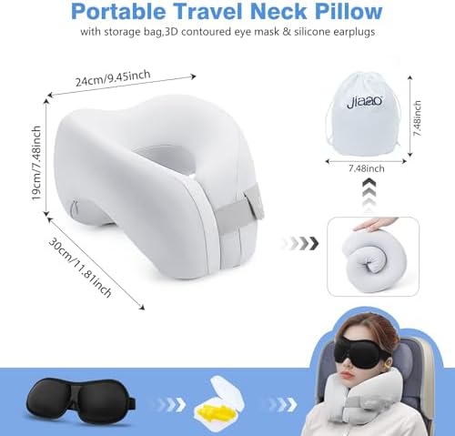 2 in 1 Neck Pillow Airplane, Ergonomic Memory Foam Travel Neck Pillow, Travel Essentials with 3D Eye Masks, Earplugs, and Portable Drawstring Bag, U Shape Neck Support for Traveling, Car, Home - Image 5