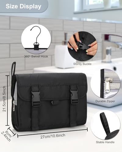 Relavel Travel Hanging Toiletry Bag for Men Women Travel Kit Shaving Bag Waterproof Large Makeup Bag Wash Bag Makeup Organizer Cosmetic Case for Bathroom Shower Black - Image 2