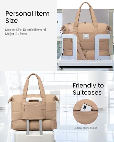 LOVEVOOK Travel Duffle Bag for Women, 3Pcs Puffer Large Weekender Overnight Bag with Shoe Compartment, Water Resistant Gym Duffel Bag, Carry on Bag for Hospital Delivery with Toiletry Organizer - Image 5