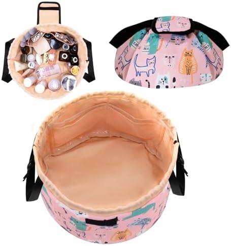 Large Barrel Drawstring Makeup Bag,Travel Makeup Bag,Portable Cosmetic Bag Make Up Organizer Bag for Travel Accessories Essentials and Hair Product,Gifts for Women Girls(cat makeup bag)