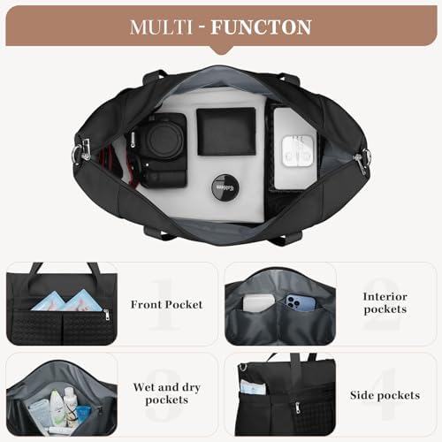 Maelstrom Gym Bag for Women,40L Travel Duffel Bag with Shoes Compartment and Wet Pocket,Waterproof Carry On Weekender Bag,Sport Gym Tote Bags Swimming Yoga, Hospital Holdalls-Black - Image 4