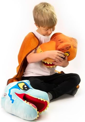 Jurassic World Dinosaur Head Armrest Buddy Stuffed Plush Traveling Toy with Blanket 13” - Kids Ultimate Travel Pillow Companion Set (T Rex) - Image 8
