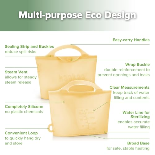 Haakaa Silicone Microwave Steamer & Steriliser Bag, 2000ml Large Capacity Reusable Steaming Bags for Baby Bottles/Breast Pump/Accessories/Pacifiers/Teethers,Great for Home and On-The-Go,Pineapple/2PCS - Image 5