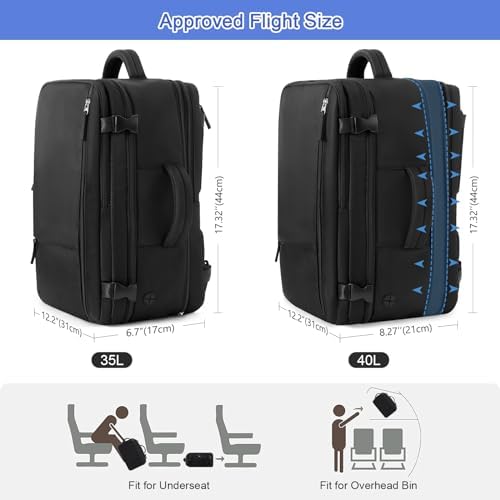 Large Travel Backpack for Women Men, Expandable 40L Carry On Backpack, 17 Inch Laptop Backpack College Bookbag, Waterproof Travel bag as Person Item Flight Approved - Image 2