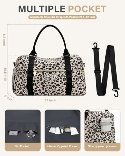 Travel Duffle Bag for Women Large Weekender Overnight Bags Gym Bag with Shoe Compartment Waterproof Hospital Bag Carry On Tote Bag for Airplanes,Leopard - Image 3
