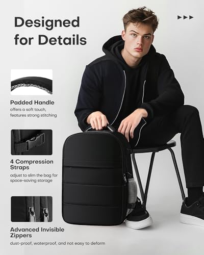 HOTOR Travel Backpack - Flight Approved Travel Bag for Men and Women, Carry on Luggage for 15.6" Laptop and Travel Essentials for Work, Business, Weekender, College 12.8"x8.3"x18.5" (Black) - Image 6