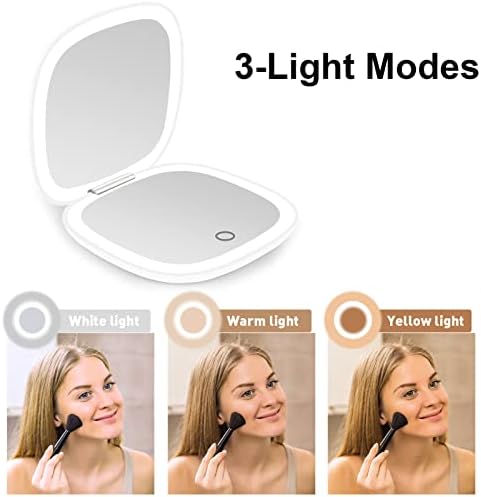 deweisn Compact Mirror, Lighted Travel Makeup Mirror with 1X/10X Magnifying Double Sided Dimmable Portable Pocket for Handbag and Pocket, USB Charging(White) - Image 4