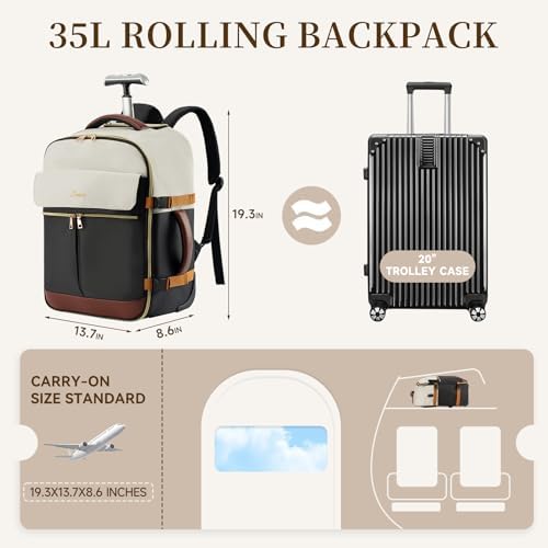 LOUEO Travel Rolling Backpack for Women with Wheels, 17 Inch Wheeled Carry on Luggage for Adults - Image 3