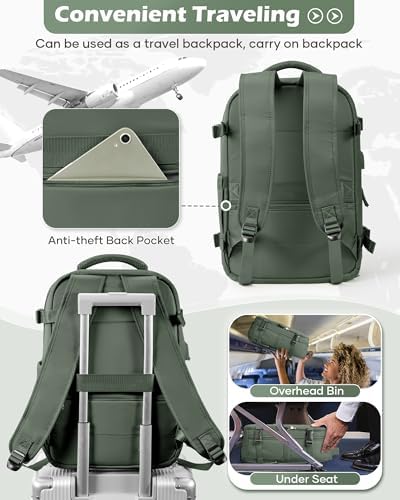 Vacuum Backpack Travel Laptop Backpacks For Women Men Carry On Backpack With Vacuum Compression Bags Seal Packing Personal Item Travel Bag Airback Backpacks With Pump Olive Green - Image 7