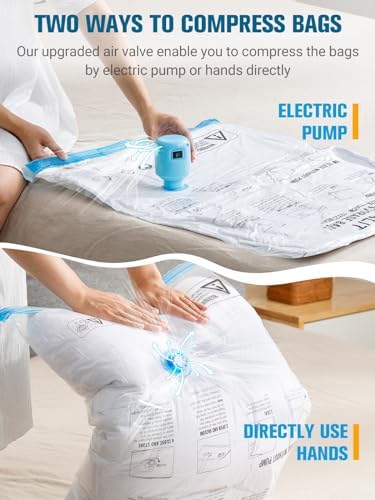 Vacuum Storage Bags with Electric Air Pump, New Air Valve Combo 15 Pack Space Saver Bag, Vacuum Sealer Bags for Clothes, Blanket, Duvets, Pillows, Comforters, Travel, Two Compressing Ways - Image 4