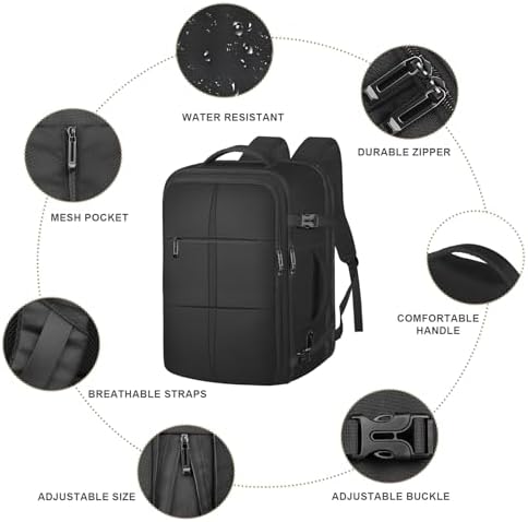 Extra Large Travel Backpack, 55L Carry On Backpack Flight Approved with USB Charging Port, Expandable Waterproof Business Luggage Casual Bag Fits 18.4 Inch Laptops, Travel Gifts for Men Women - Image 5