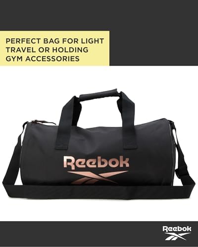 Reebok Duffle Bag - Unisex Lightweight Gym, Sports and Travel Mini Carry On Weekender Bags for Women and Men, Size One Size, Plyo Jet Black With Rose Logo - Image 7