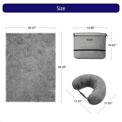 3-in-1 Travel Pillow Blanket Set - Soft Flannel Convertible Pillow, Blanket & Neck Pillow with Backpack Clip | Compact Travel Essentials for Airplane, Car, Office, Grey - Image 6