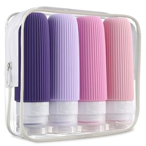 Travel Bottles for Toiletries, Tsa Approved 3oz Portable Travel Bottles, BPA Free Leak Proof Squeezable Silicone Travel Size Containers, Travel Accessories with Clear Toiletry Bag (4 Pack)