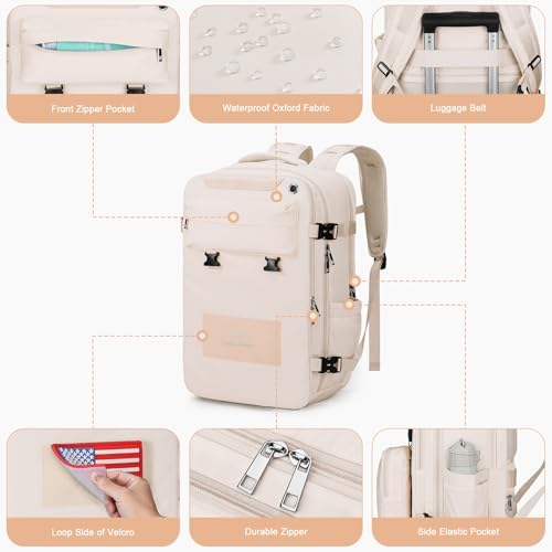 Maelstrom Travel Backpack for Women Men, 2 in 1 Crossbody Bag Laptop Backpack Fits 15.6-17.3 Inch Laptop, 26L Work/Nurse/Teacher Bag, Carry On Backpack with Shoe Compartment,Beige - Image 5