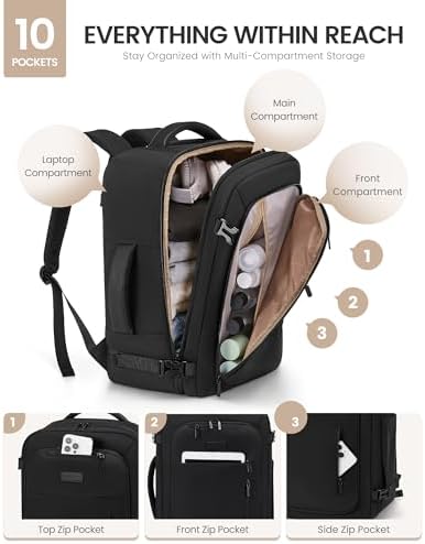 LOVEVOOK Travel Backpack for Women Men with Garment Bag, 40L Carry on Backpack as TSA Personal Item Flight Approved, Luggage Daypack Fits 17.3" Laptop, Overnight Business Weekender Travel Essential - Image 4