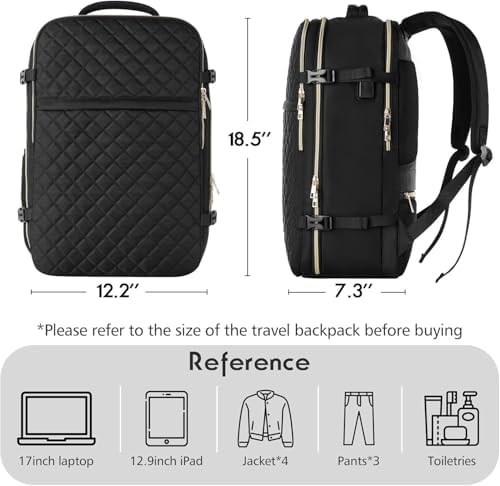 MOMUVO Large Travel Backpack Women, Flight Approved Carry On Backpack, Water Resistant Anti-Theft Casual Daypack School Bag Fit 17 Inch Laptop with USB Charging Port, Black - Image 7