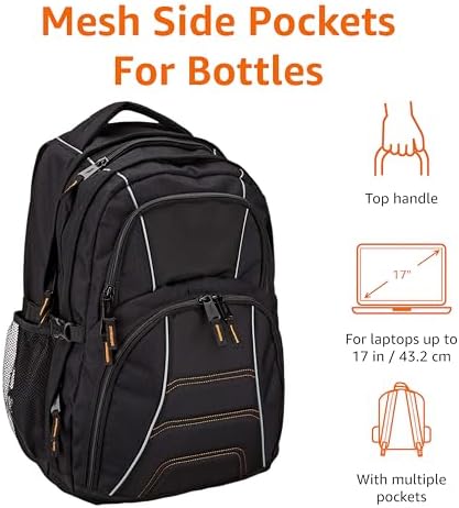 Amazon Basics Laptop Backpack for School, Work, Travel, Fits Up to 17-inch Laptops, Binders, Black - Image 3