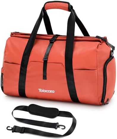 Tolaccea Gym Duffel Bag for Women, Travel Bags Foldable Sports Duffle with Shoe Compartment & Wet Pocket, Lightweight & Water-Resistant, Perfect for Workout, Weekender Overnight & Carry-On Expandable