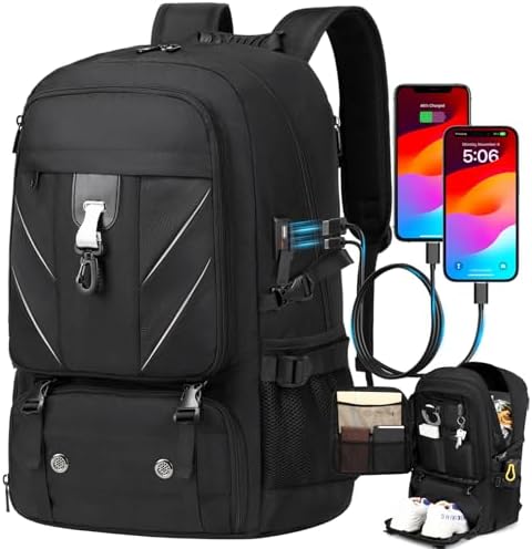 18.4 Inch Large Travel Backpack with Shoe Compartment,80L Water Resistant Anti Theft Backpacks with USB Charging Port,Carry on Flight Approved Laptop Bag Multiple Compartments,for Men Women