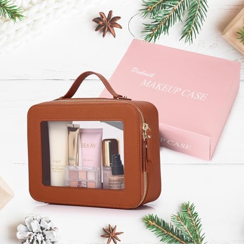 Clear Makeup Bag Waterproof Travel Case for Cosmetics and Toiletries Women's Makeup Organizer and Car Bag with Zipper (X/Brown, L-1) - Image 7