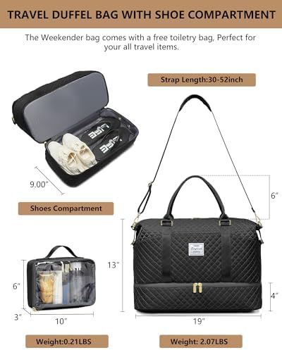 Women Weekender Travel Duffle Bags: Duffel Overnight Bag with Shoe Compartment Large Carry on Tote Bag Toiletry Bag Weekend Yoga Gym Bags with Wet Pocket Hospital Bags for Labor and Delivery Black - Image 4