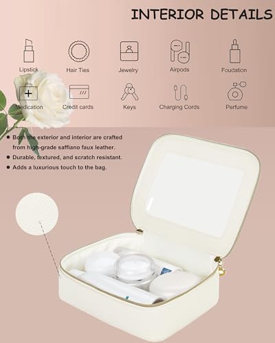 Leather Clear Makeup Bags Set - Travel Clear Cosmetic Bag Case with Zipper, Transparent TSA Approved Toiletry Bags for Travel Essentials Car Accessories for Women (White, S+M) - Image 4