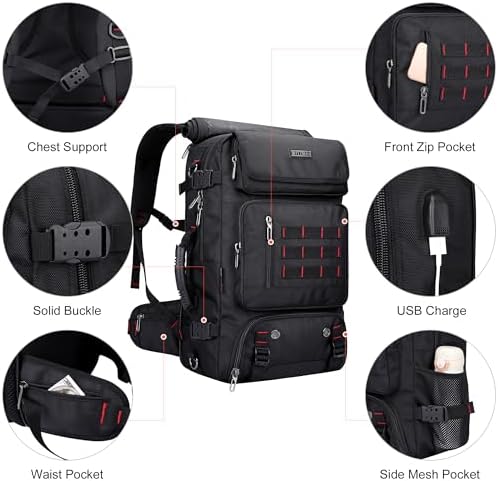 WITZMAN Carry on Travel Backpack for Men Airline Approved Convertible Nylon Duffle Backpack Luggage Bag (B682 Black) - Image 8