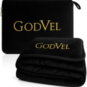 Travel Blanket and Pillow Set 2 in 1- Soft Fleece Throw Blanket with Portable Carry Bag - Perfect for Airplane, Car, and Camping, Travel Essentials- Black.