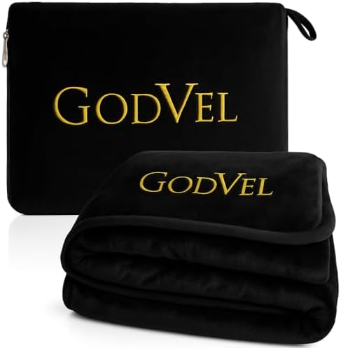 Travel Blanket and Pillow Set 2 in 1- Soft Fleece Throw Blanket with Portable Carry Bag - Perfect for Airplane, Car, and Camping, Travel Essentials- Black.