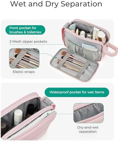 BAGSMART Travel Toiletry Bag for Women, Puffy Cosmetic Makeup Bag Organizer, Large Wide-open Travel Organizer for Toiletries, Dopp Kit Water-resistant Makeup Case for Accessories-Camel - Image 3