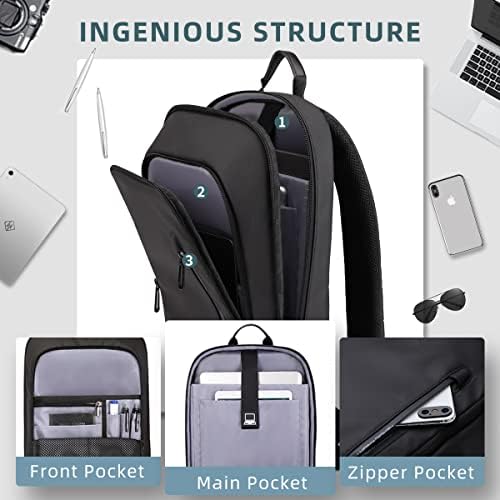 hk Backpack for Men Business Slim Backpack with USB Charger Computer Lightweight Anti-theft Travel Backpacks 15.6 inch Water Resistant Laptop Bag for Work Office College-Black - Image 3
