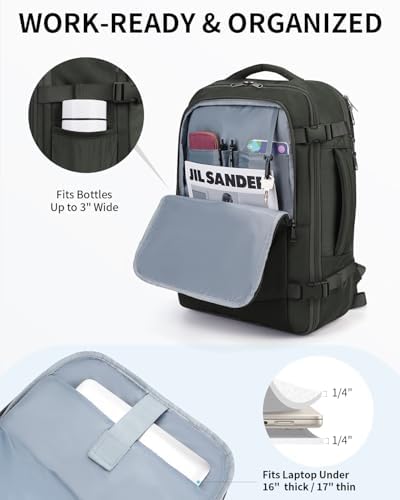 ECOHUB Carry On Travel Backpack, Expandable Airlines Personal Item Bag 18x14x8, Water Resistant 17 inch Laptop Backpack Flight Approved, 12 Pockets 30L Work Backpacks with Wet Pocket & Cable Slot - Image 4