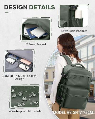 Small Vacuum Travel Backpack with Pump for Women,Airback Personal Item Carry on Backpacks Flight Approved 18x14x8 inches for Men,Laptop Waterproof Work Compression bags Casual Daypack,BrownGreen - Image 7