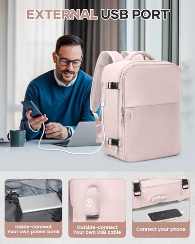 Vacuum Travel Backpack with Pump for Women,Airback Personal Item Carry on Backpacks Flight Approved 18x14x8 inches for Men,Laptop Waterproof Work Compression bags Casual Daypack,Pink. - Image 3