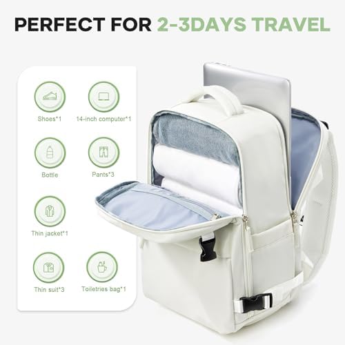 suwasp Travel Backpack for Women Men, 25L Carry on Backpack with Shoe Compartment, Flight Approved Personal Item Travel Bag Water Resistant Laptop Backpack Fits 14" Laptop, Beige - Image 3