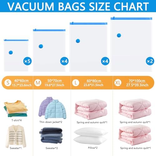 15 Pack Vacuum Storage Bags,Vacuum Seal Bags for Clothing with Hand Pump, 2 Jumbo+4 Large+4 Medium+5 Small, 80% Space Saver Bags for Clothes, Pillows, Comforters and Blankets, Home Travel Essentials - Image 3