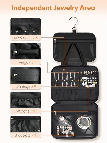 Travel Toiletry Bag with Separate Jewelry Organizer, Water-resistant Makeup Bag with Hanging Hook, Large Capacity Travel Organizer for Toiletries, Cosmetic, Vacation Accessories - Medium - Image 2