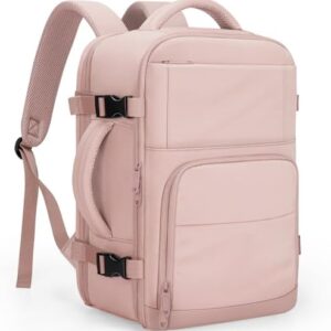 Travel Backpack For Women, Carry On Backpack for Men Flight Approved Airline Personal Item Travel Bag TSA Business 15.6 in Laptop Mochila, Travels Essentials Bookbag for Work Weekender Hiking (Pink)