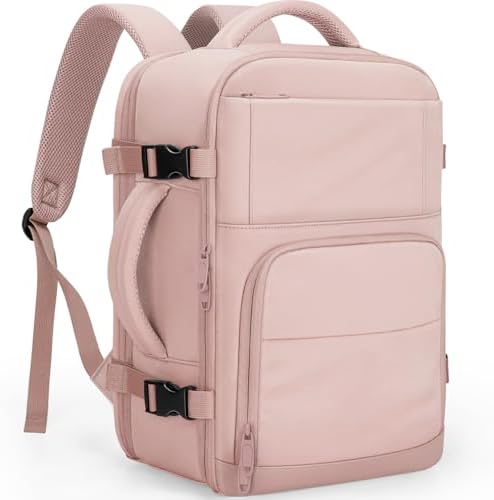 Travel Backpack For Women, Carry On Backpack for Men Flight Approved Airline Personal Item Travel Bag TSA Business 15.6 in Laptop Mochila, Travels Essentials Bookbag for Work Weekender Hiking (Pink)