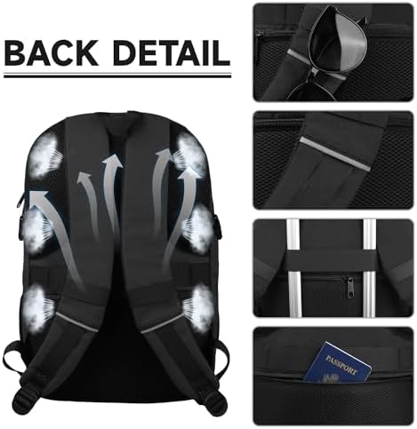 Travel Backpack, Large Carry on Backpack, 17 Inch Laptop Bag, Big Sturdy TSA-Friendly with USB Port College School Rucksack Bag, Gifts for Him Men Women, Black - Image 5